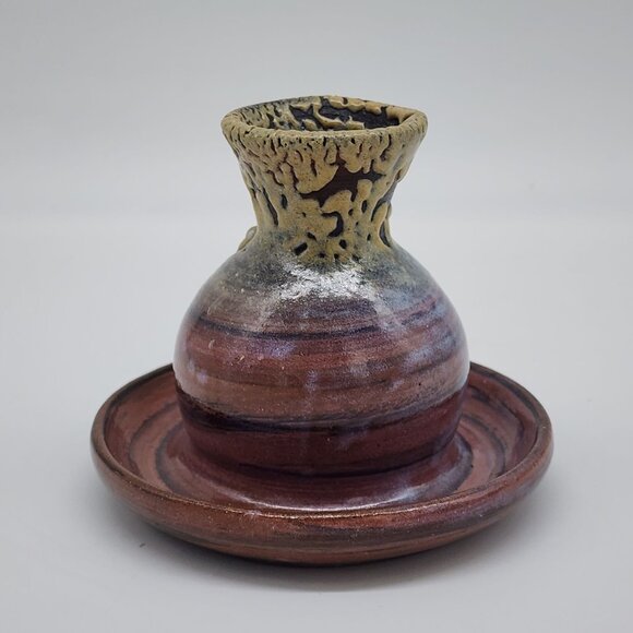 Studio Pottery Handcrafted Multicolor Ceramic Vase or Candle Holder With Drip Gl - Picture 4 of 9